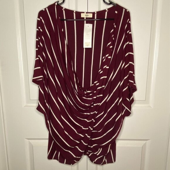 entro Tops - *NEW* Entro Brand Burgundy and White Striped Tunic--Size Large